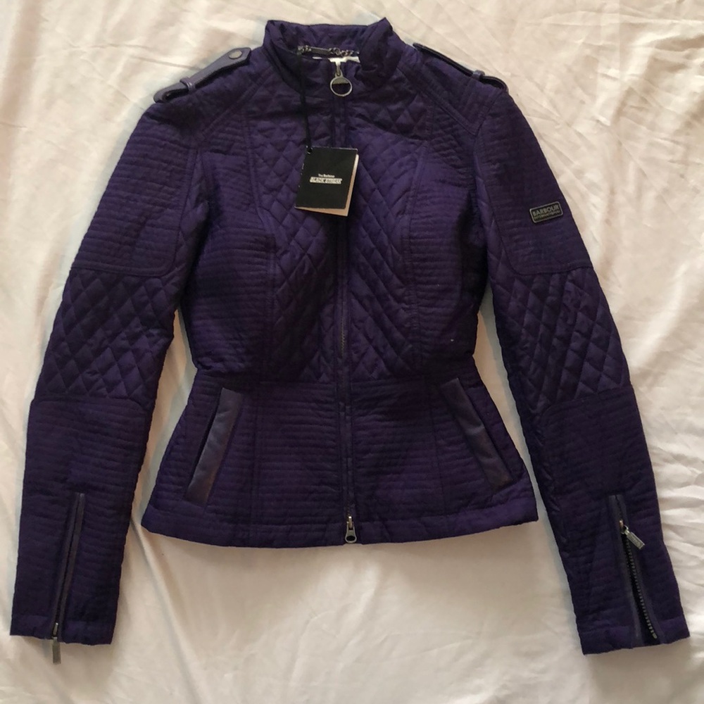 Barbour New Purple Leather Trimmed Coat